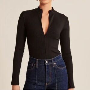 Abercrombie Black Ribbed Long Sleeve Bodysuit